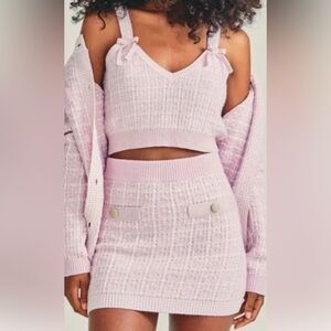 LOVE SHACK FANCY LA FLORE SPARKLE TILIEN WOOL BLEND TOP AND SKIRT PINK